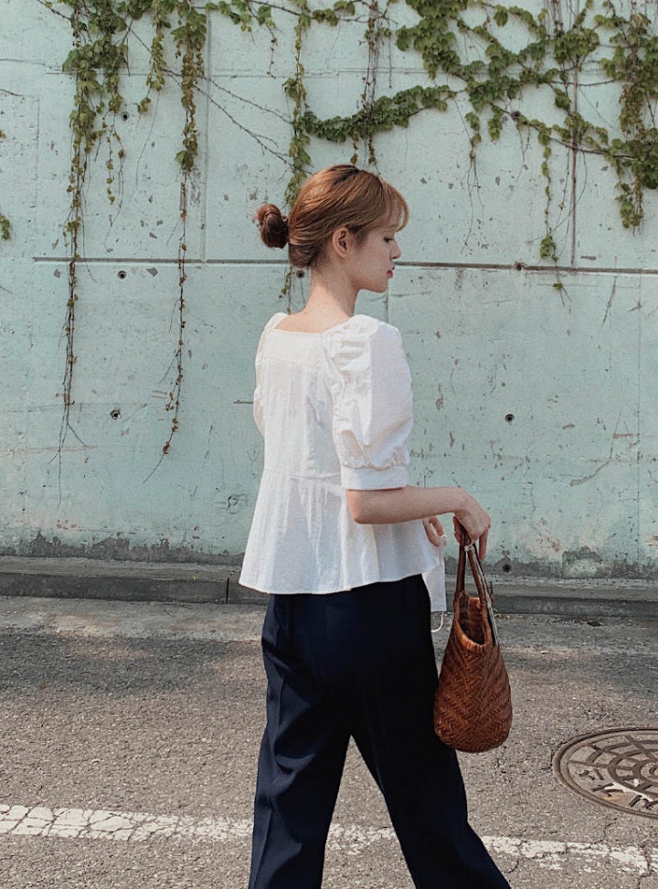Pinched waist Korean style sweet France style pure shirt