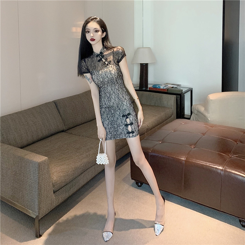 Retro slim dress lace cheongsam