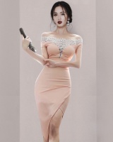 Horizontal collar Korean style T-back lace dress for women