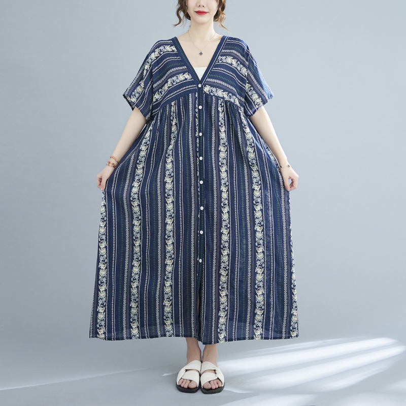 Loose retro single-breasted national style dress