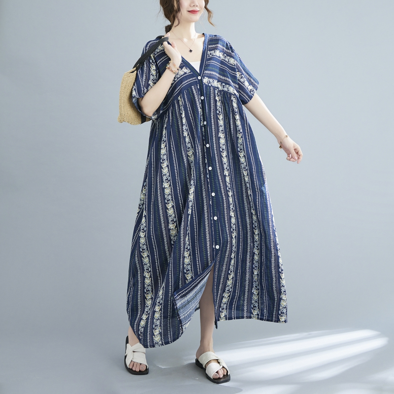 Loose retro single-breasted national style dress