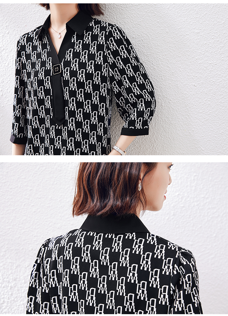 V-neck printing tops summer all-match chiffon shirt for women