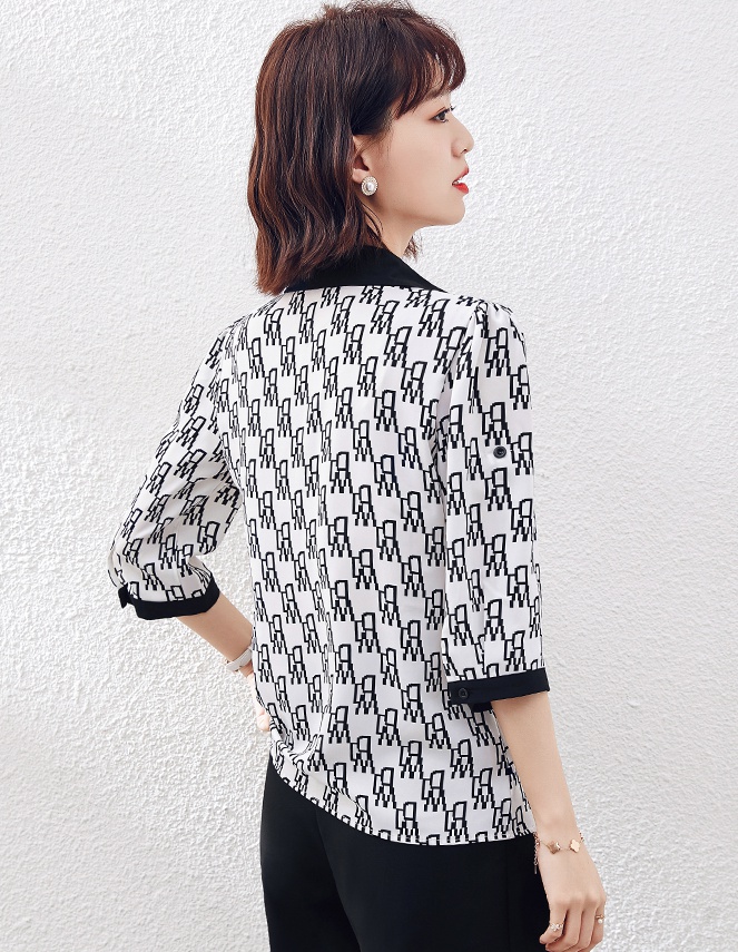 V-neck printing tops summer all-match chiffon shirt for women