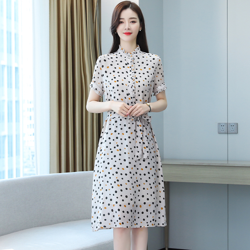 Silk polka dot long dress slim summer dress for women