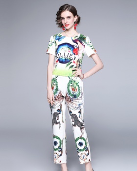 Fashion short sleeve long pants summer printing tops 2pcs set
