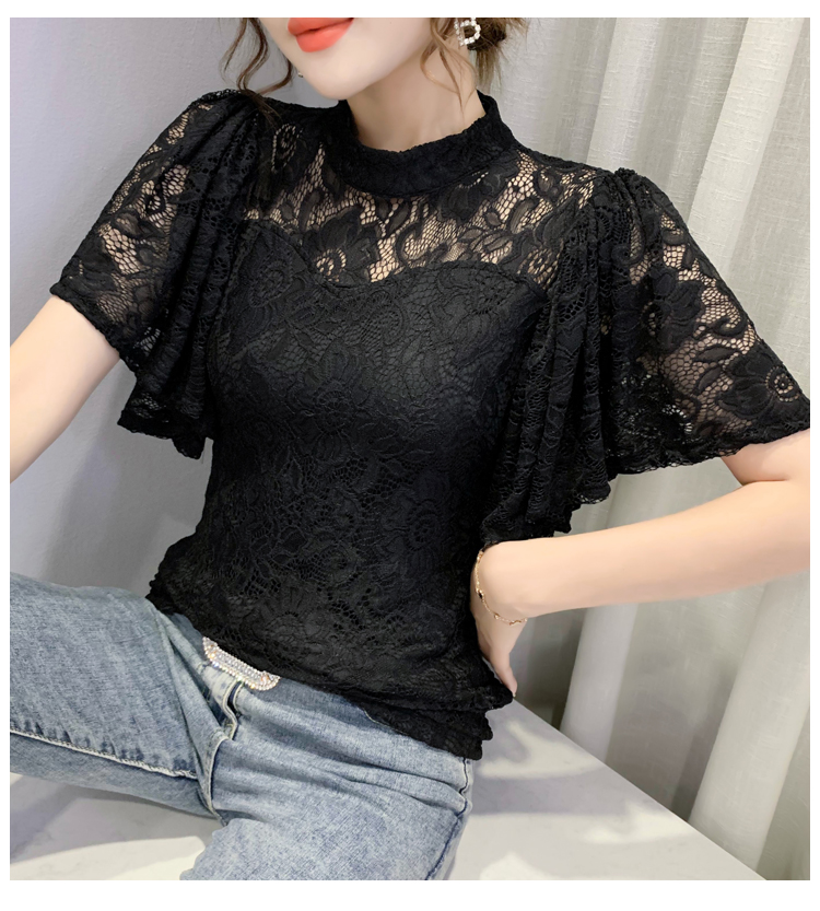 Summer lace T-shirt hollow Korean style tops for women