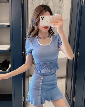 Korean style simple pure short skirt 2pcs set for women