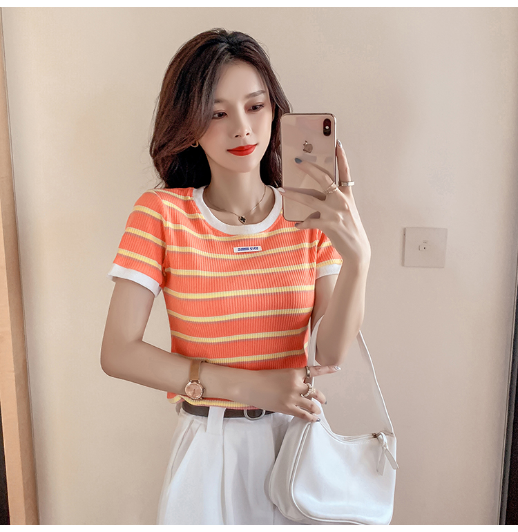 Loose stripe bottoming shirt fashion summer T-shirt