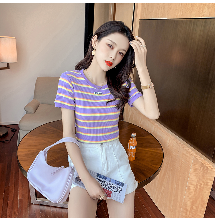 Loose stripe bottoming shirt fashion summer T-shirt