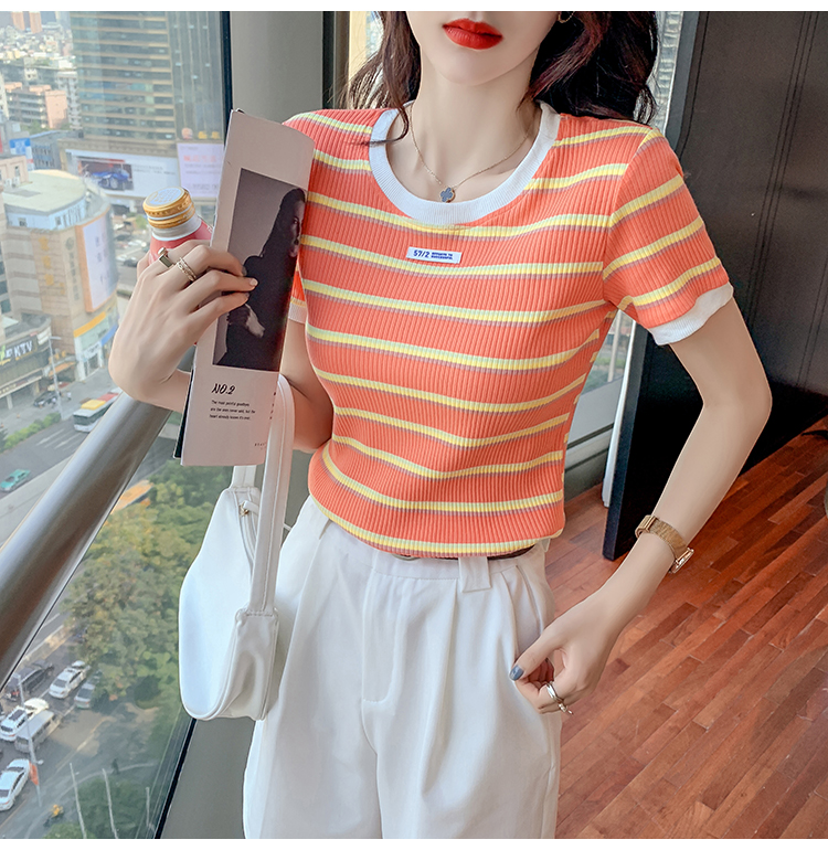 Loose stripe bottoming shirt fashion summer T-shirt