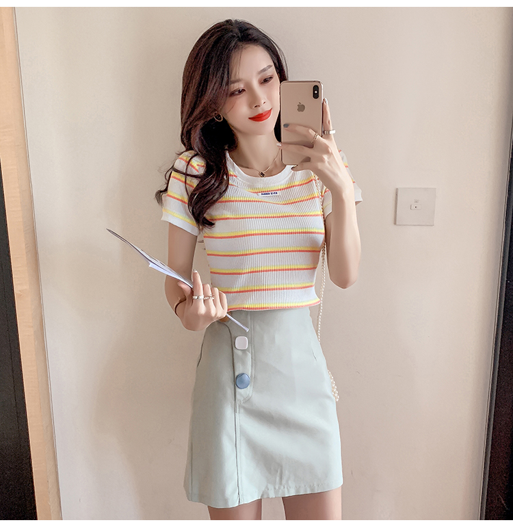 Loose stripe bottoming shirt fashion summer T-shirt