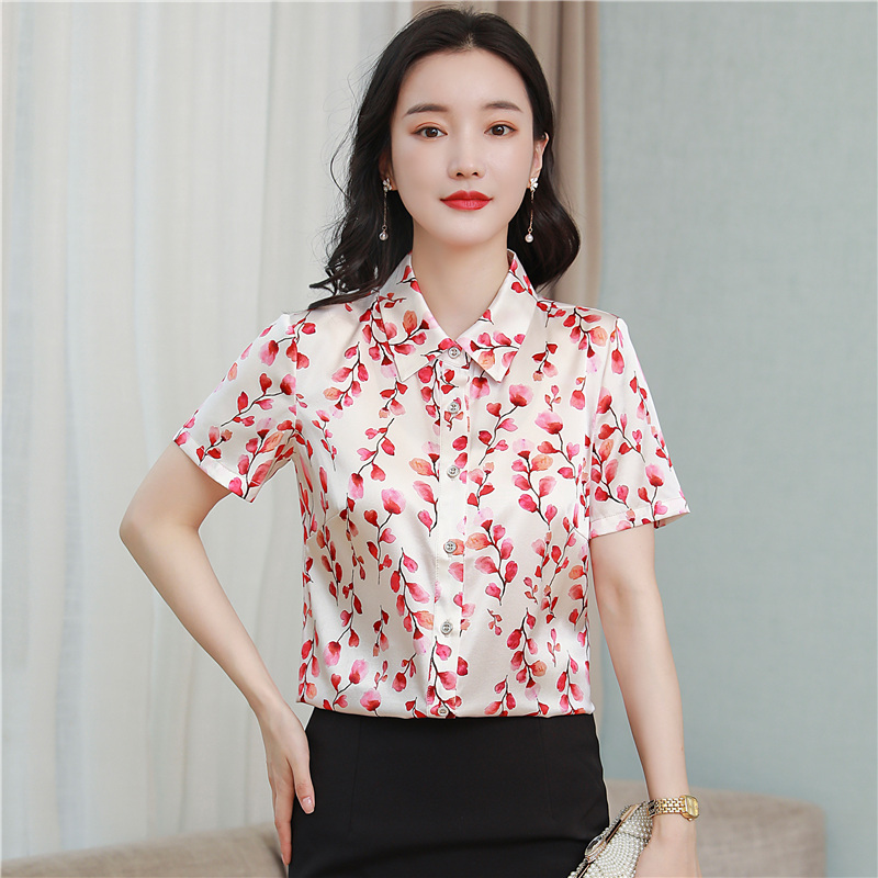 Short sleeve middle-aged shirt slim tops for women