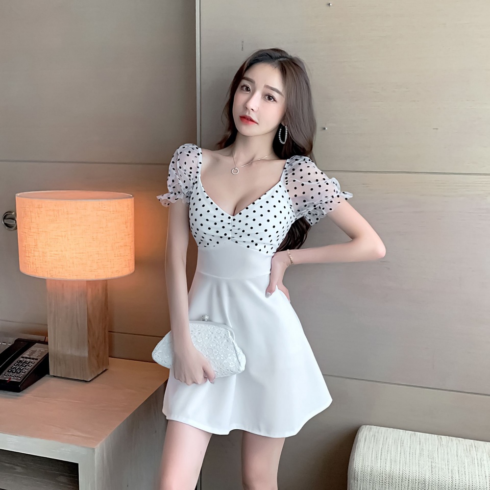 Low-cut halter pinched waist sexy V-neck Cover belly dress