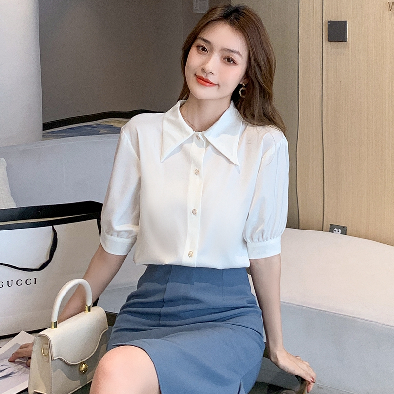 Short pointed collar tops unique small shirt for women