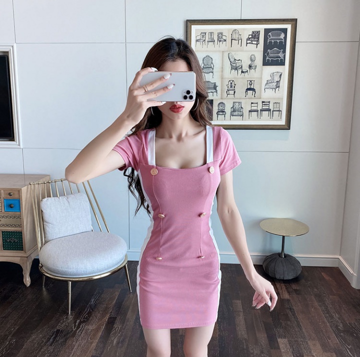 Sexy horizontal collar dress pinched waist T-back for women