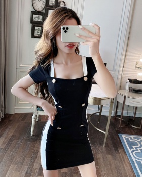 Sexy horizontal collar dress pinched waist T-back for women