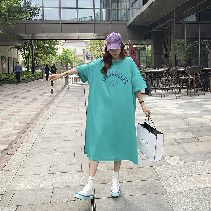 Loose Korean style simple slim T-shirt long fat Casual dress