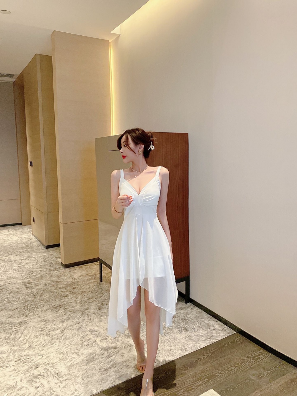 Sling summer elegant seaside sexy irregular gauze dress