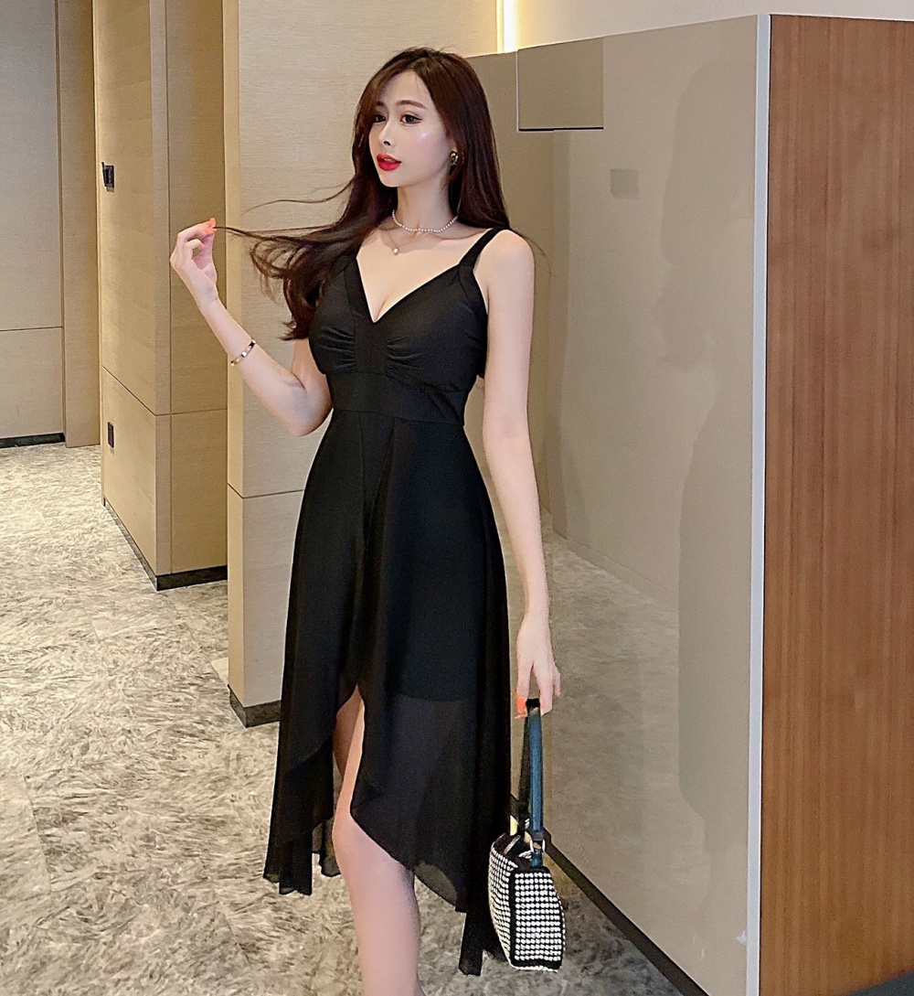 Sling summer elegant seaside sexy irregular gauze dress