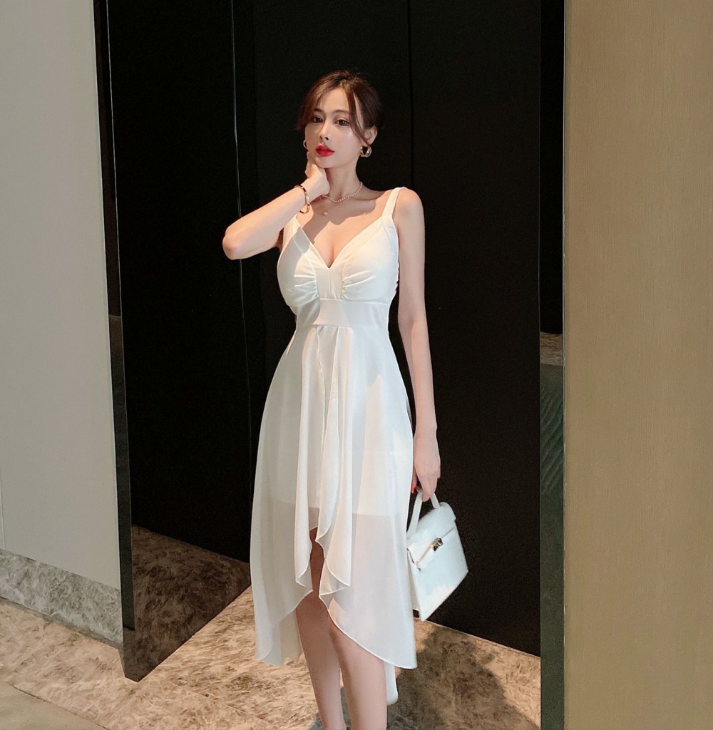 Sling summer elegant seaside sexy irregular gauze dress