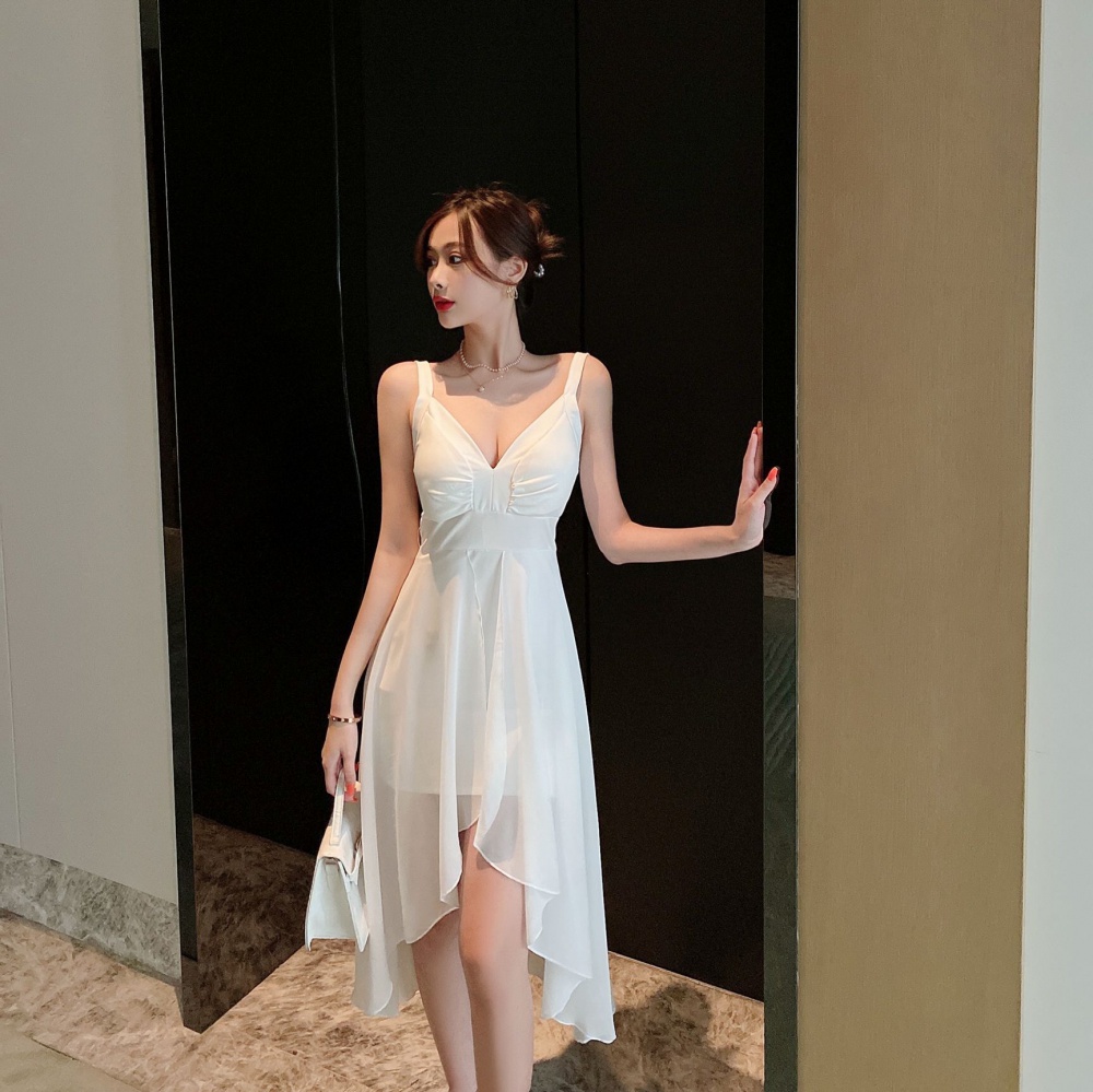 Sling summer elegant seaside sexy irregular gauze dress