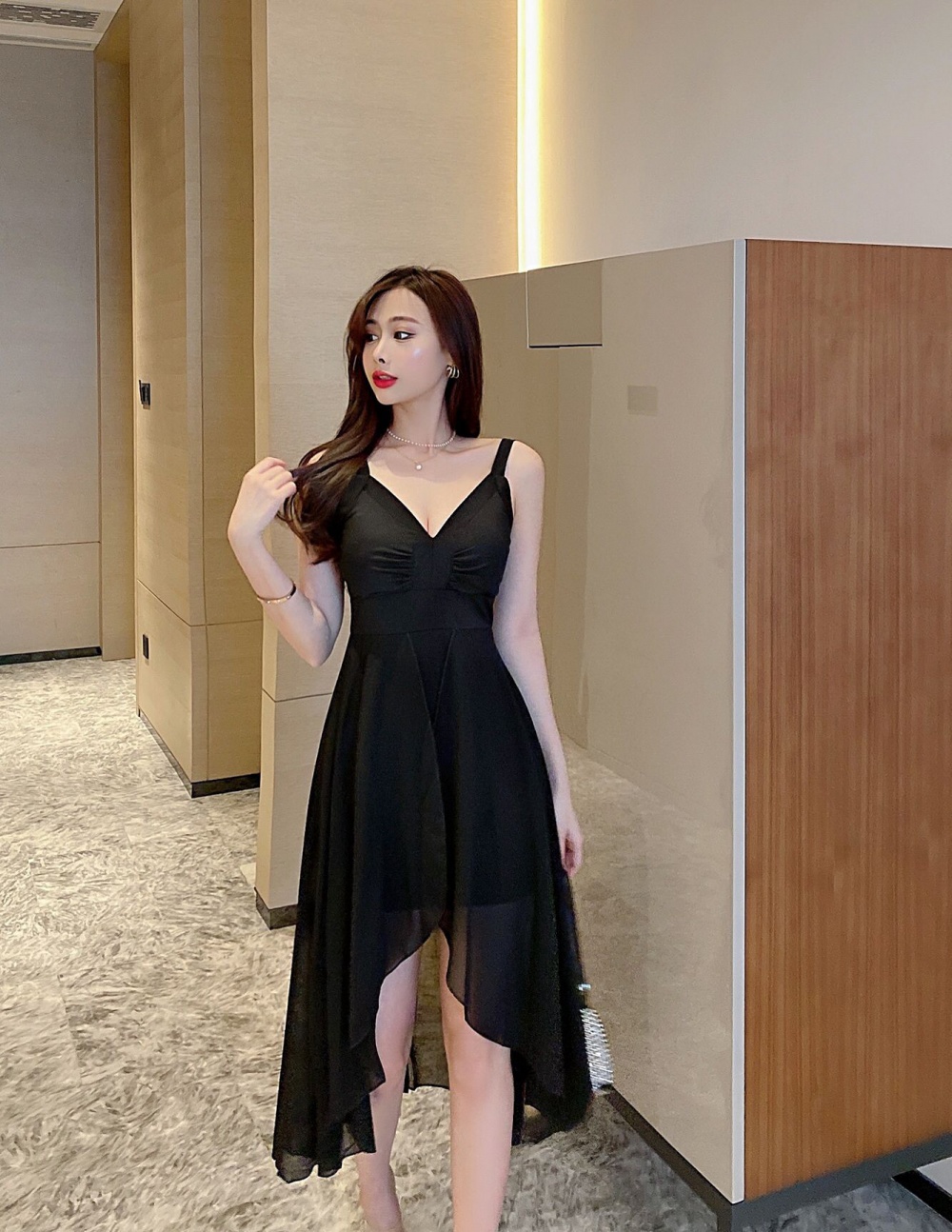 Sling summer elegant seaside sexy irregular gauze dress