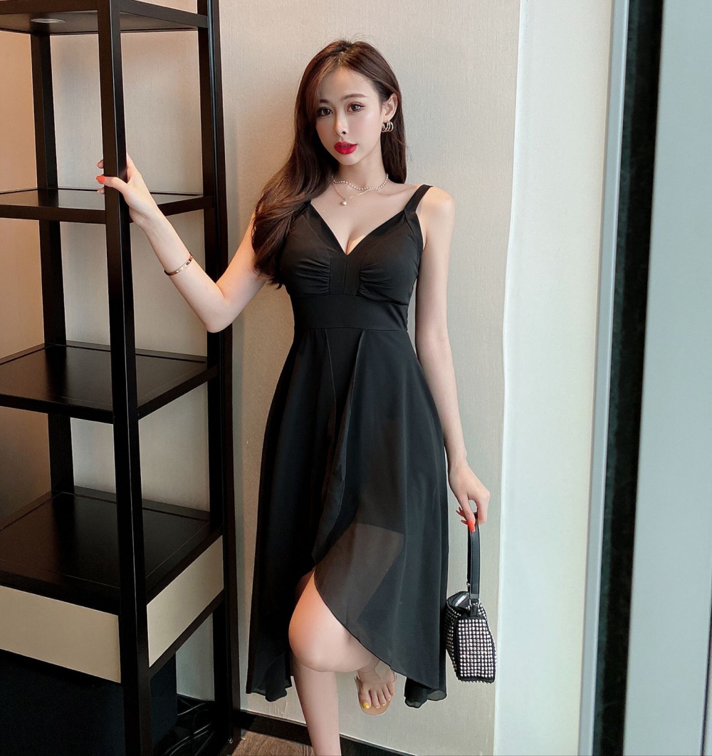 Sling summer elegant seaside sexy irregular gauze dress