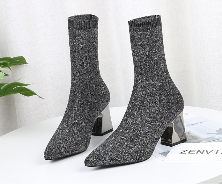 Pointed sexy thick boots knitted high-heeled socks for women