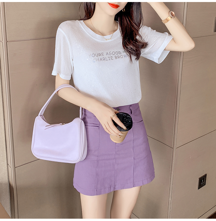 Purple summer T-shirt ice silk short sleeve tops for women