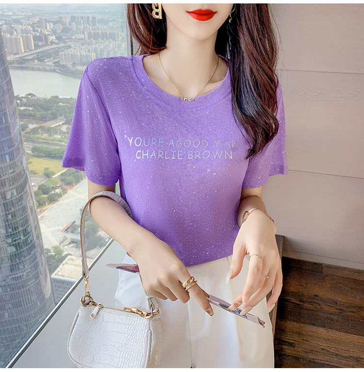 Purple summer T-shirt ice silk short sleeve tops for women
