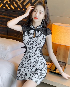 Package hip printing dress sexy cheongsam