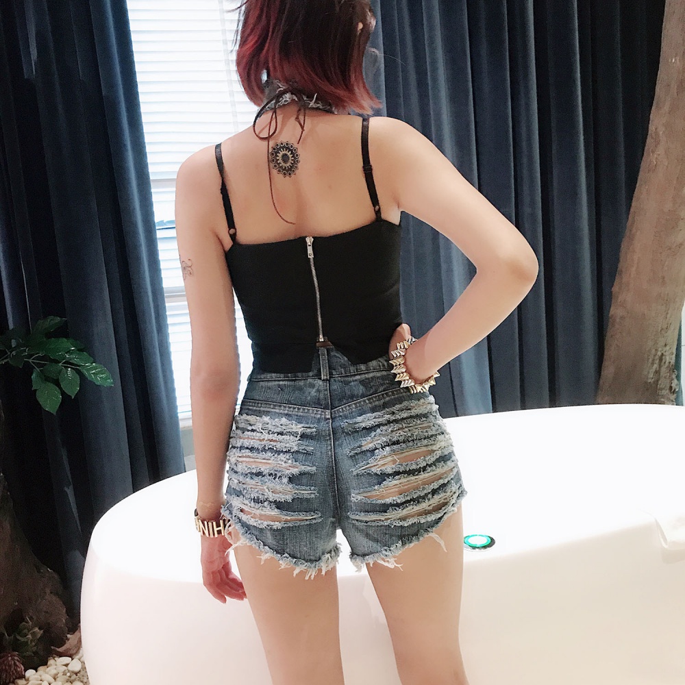 Nightclub high waist short jeans sexy holes jeans for women