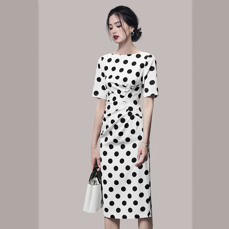 Korean style polka dot long dress for women