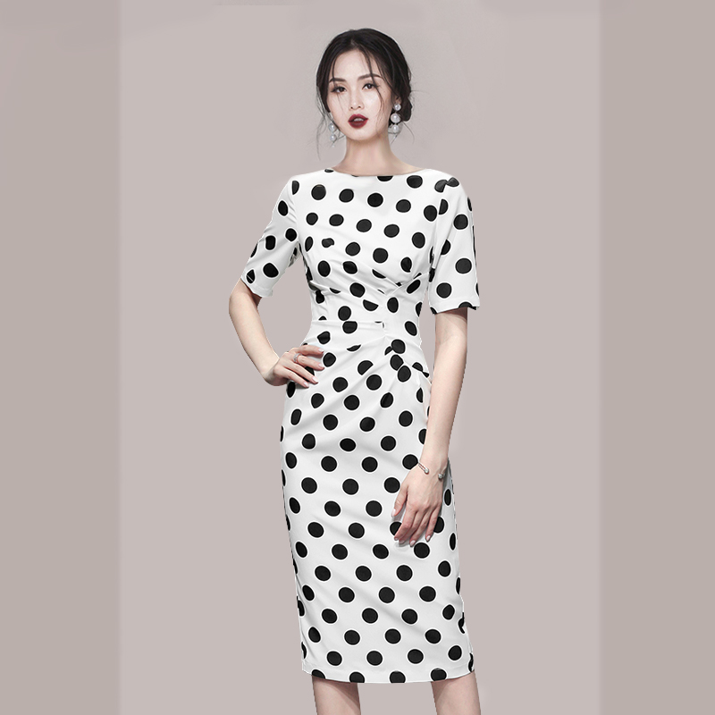 Korean style polka dot long dress for women