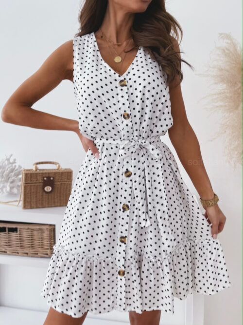 Big skirt frenum loose polka dot summer sleeveless dress
