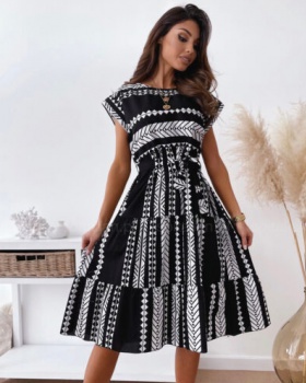Short sleeve printing irregular summer dress