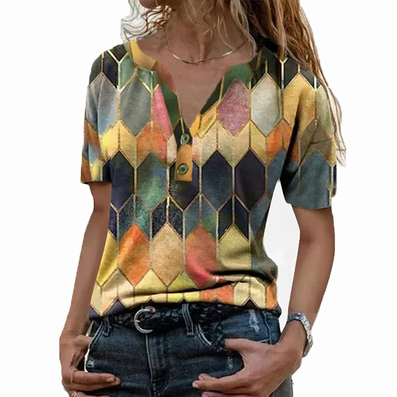 Mixed colors V-neck printing short sleeve T-shirt
