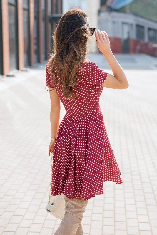 V-neck short sleeve summer big skirt polka dot dress