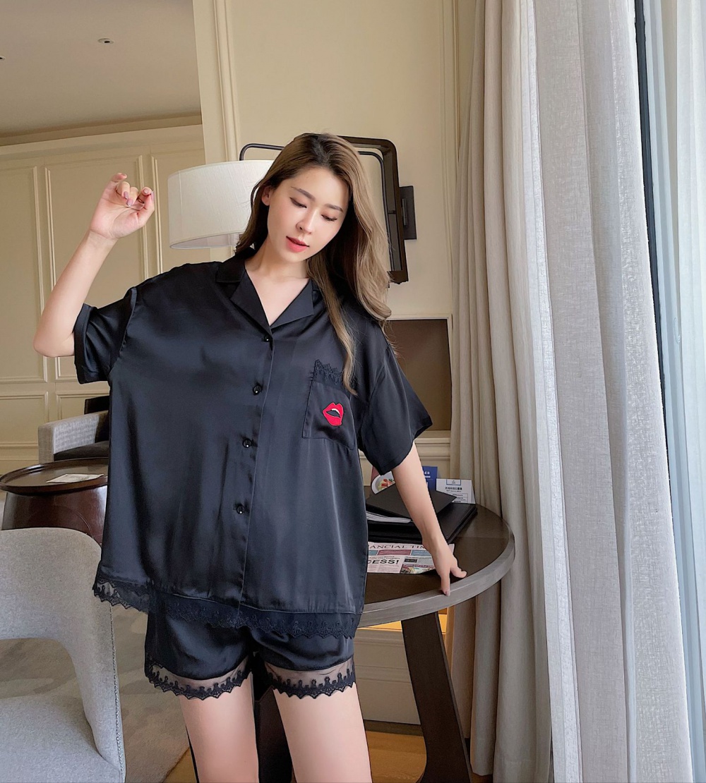 Summer pure shorts thin embroidery pajamas a set for women