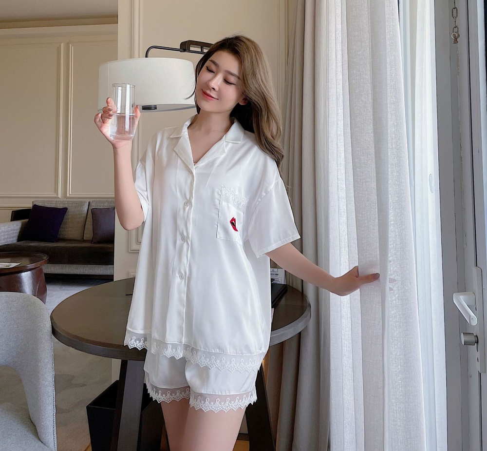 Summer pure shorts thin embroidery pajamas a set for women