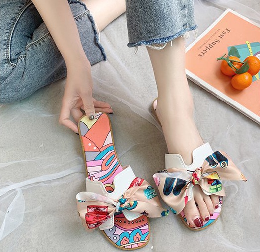 Bow colors summer scarves floral wears outside slippers