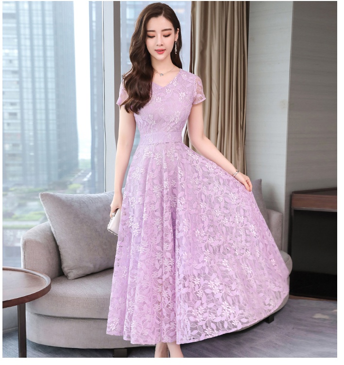 Lace Cover belly slim long temperament floral large yard dress