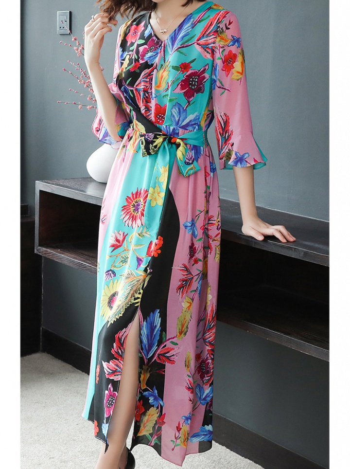Silk printing real silk long dress for women