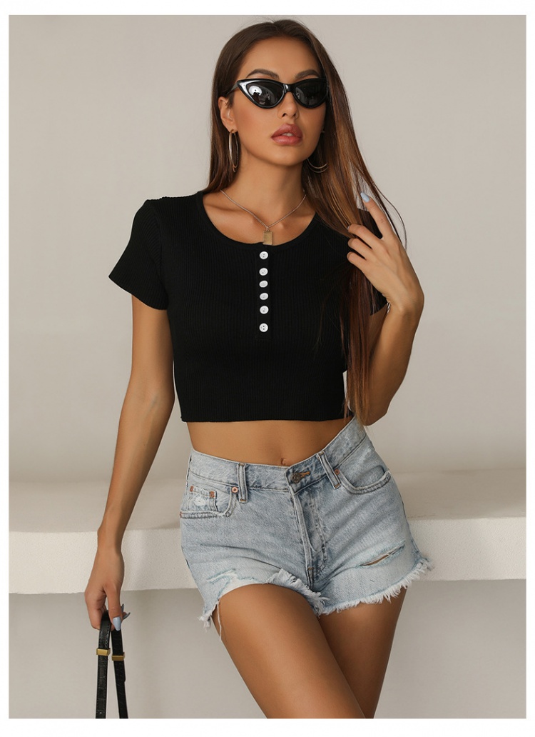 Knitted short sleeve T-shirt short pure tops