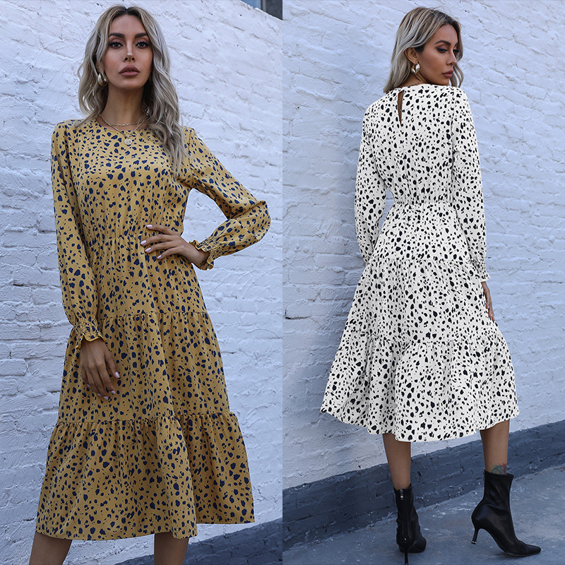 Spring leopard speaker halter long sleeve dress