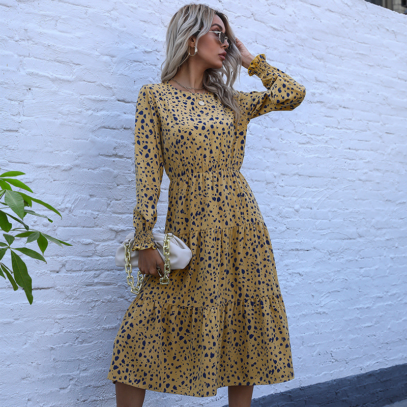 Spring leopard speaker halter long sleeve dress