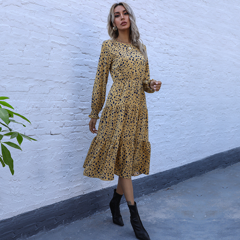 Spring leopard speaker halter long sleeve dress