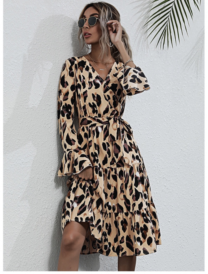 Leopard printing frenum long spring dress for women