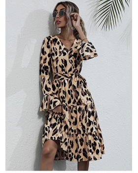 Leopard printing frenum long spring dress for women