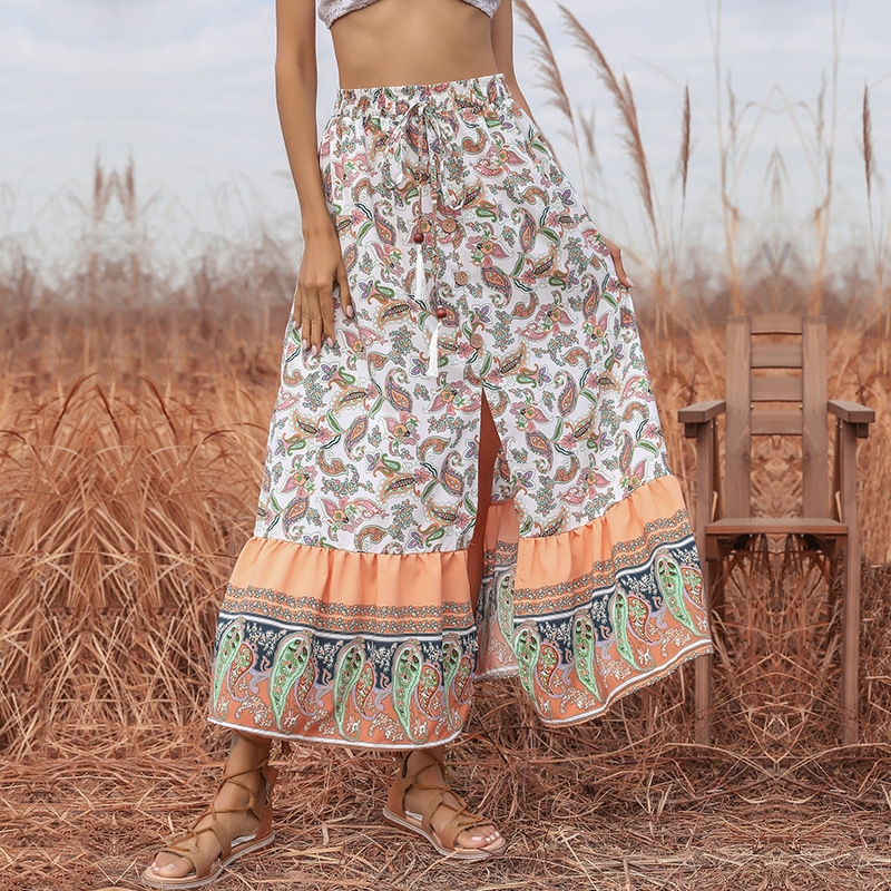 Split national style summer skirt for women